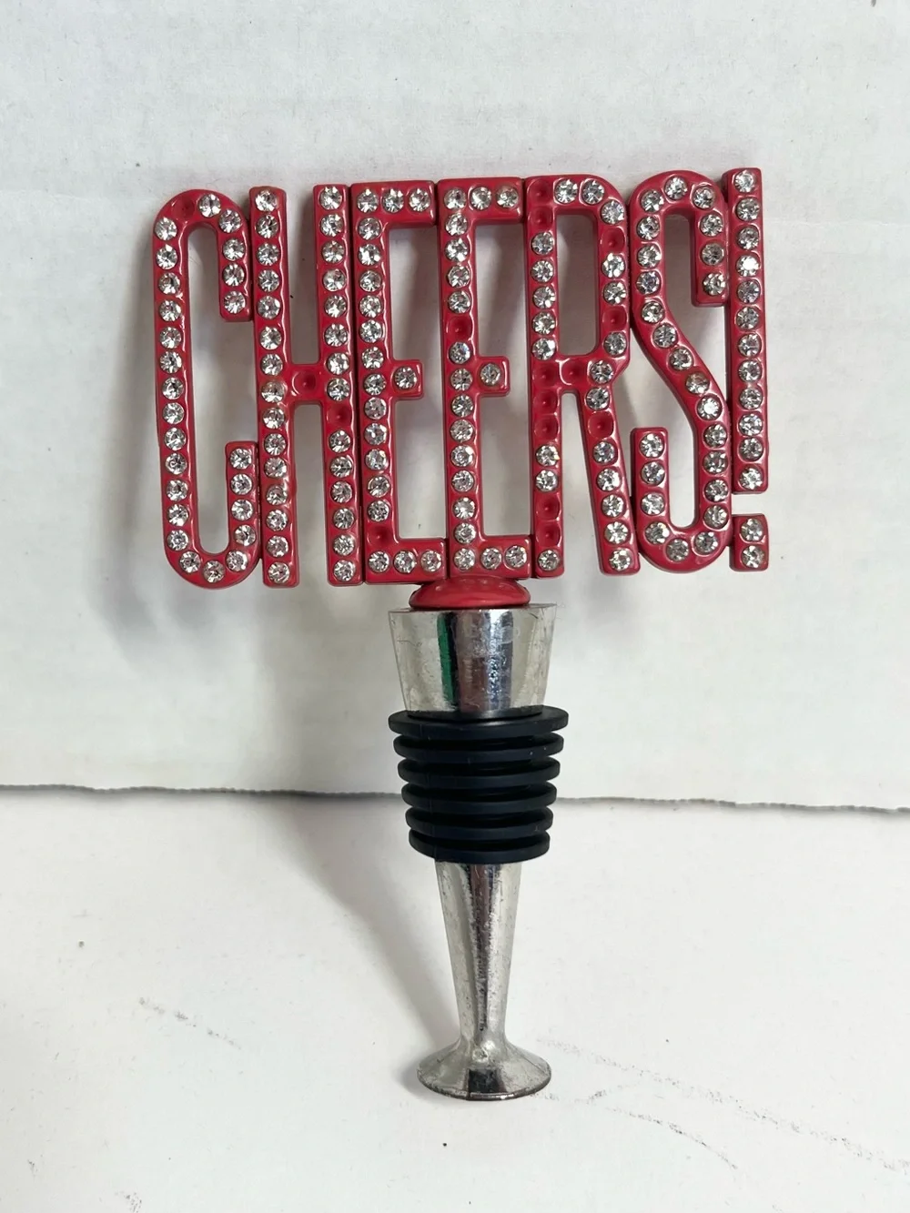 Cheers! Red Crystal Rhinestone Wine/Champagne Bottle Stopper